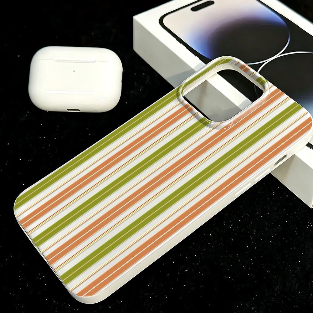 Orange-Green Vertical Stripe Soft Silicone Case For Iphone 11 12 13 14 15 Plus 16 17 Pro Max Shockproof Protective Cover