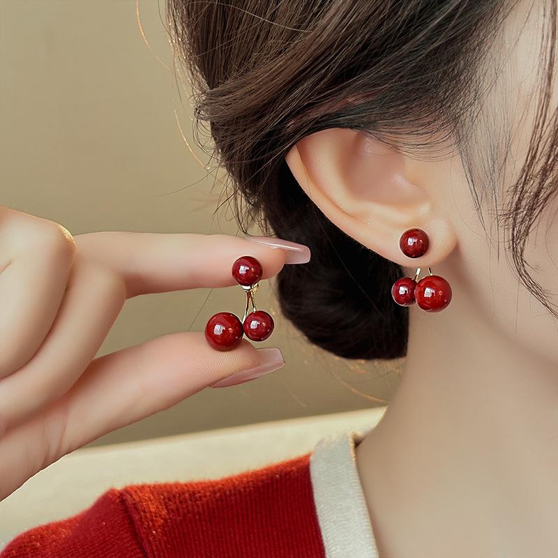 Cercei Ancola Roșu Argintiu Geometrici cu Picătură de Ulei - Modă Retro Manșete de Urechi High-End pentru Femei