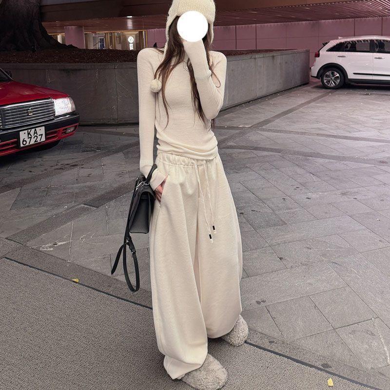 Women's Retro Wide-Leg Woolen Drawstring Pants