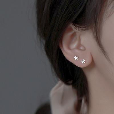 S925 Sterling Silver Stud Earrings Women's Small High-Grade Earrings Earrings Ear-Caring Removal-Free Before Sleep