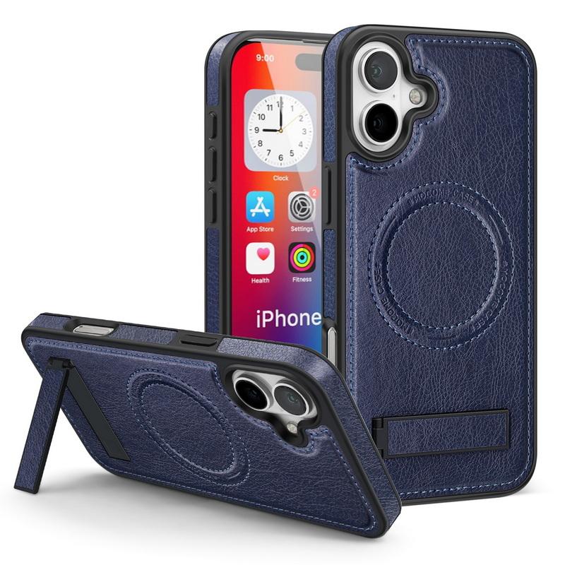 

Роскошный кожаный однотонный магнитный чехол для iPhone 16 15 Pro Max 14 13 12 Pro 11 для Magsafe Business противоударный складной чехол-подставка для телефона iPhone 16 чёрный