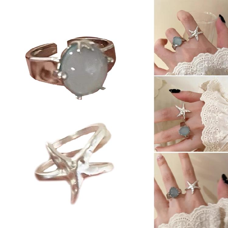 Elegante Verdrehte Designs Seesternringe Verziert mit Mehrfarbigen Kristallen Verstellbare Passform für Lässige oder Besondere Anlässe