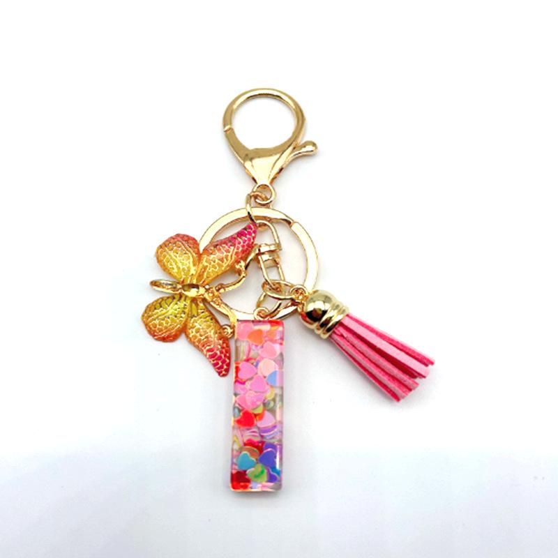 Portachiavi Moda Europea e Americana Farfalla Amore Iniziale con Dettaglio Paillettes