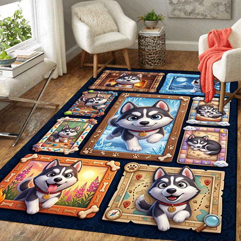 Husky Adventures Frames Pattern Rug Floor Mat for Living Room or Bedroom Soft and Comfortable Carpet a Gift for Birthday and Holiday.