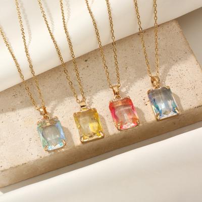 1 Piece Trendy Square Zircon Pendant Necklaces for Women Gold Color Stainless Steel Necklace Jewelry Party Accessories