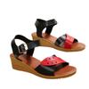 Sandales Boutonnées Grande Taille à Semelles Épaisses Talon Moyen Chaussures Ajourées Talons Compensés Feuille Tongs de Plage
