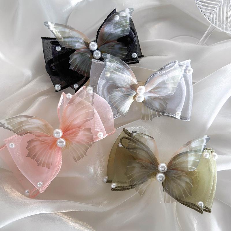 New Beautiful Butterfly Pearl Hair Claw One Word Clips For Woman Girl Elegant Ponytail Hairpin Barrette Hair Accessory Gift