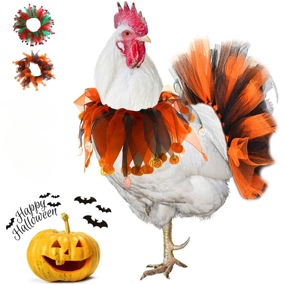 1× Halloween Christmas Pet Collar Chicken Duck Goose Dog Cat Tulle Scrunchie Neck Collar Pumpkin Bell Festival Costume Accessory