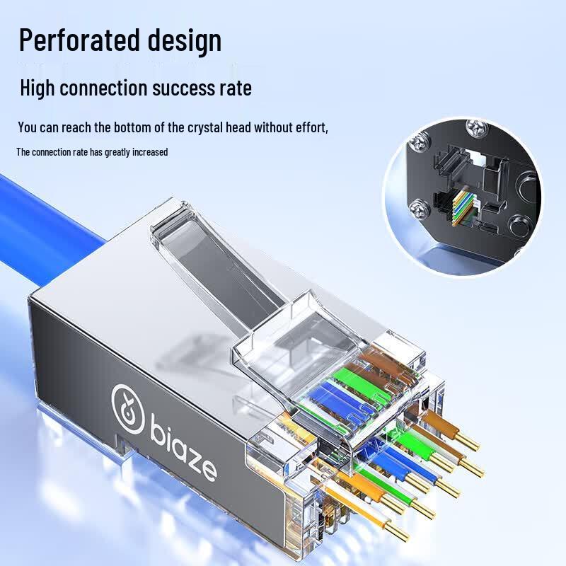 Biaze Cat.6A Shielded RJ45 Pass-Through Connectors