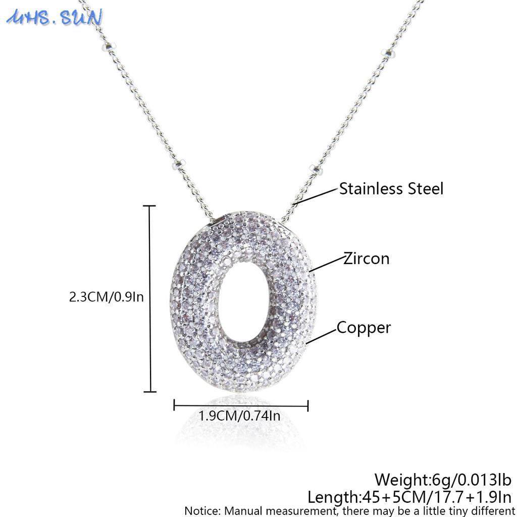 MHS.SUN High Quality Bubble Initial Necklace Letter A-Z Silver Color Zircon 26 Initial Balloon Pendant For Women Men Jewelry