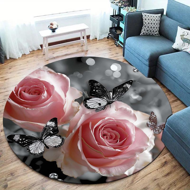 Retro Flowers Round Area Rug,Carpet Rug for Living Room Bedroom Sofa Playroom Decor,Non-slip Floor Mat