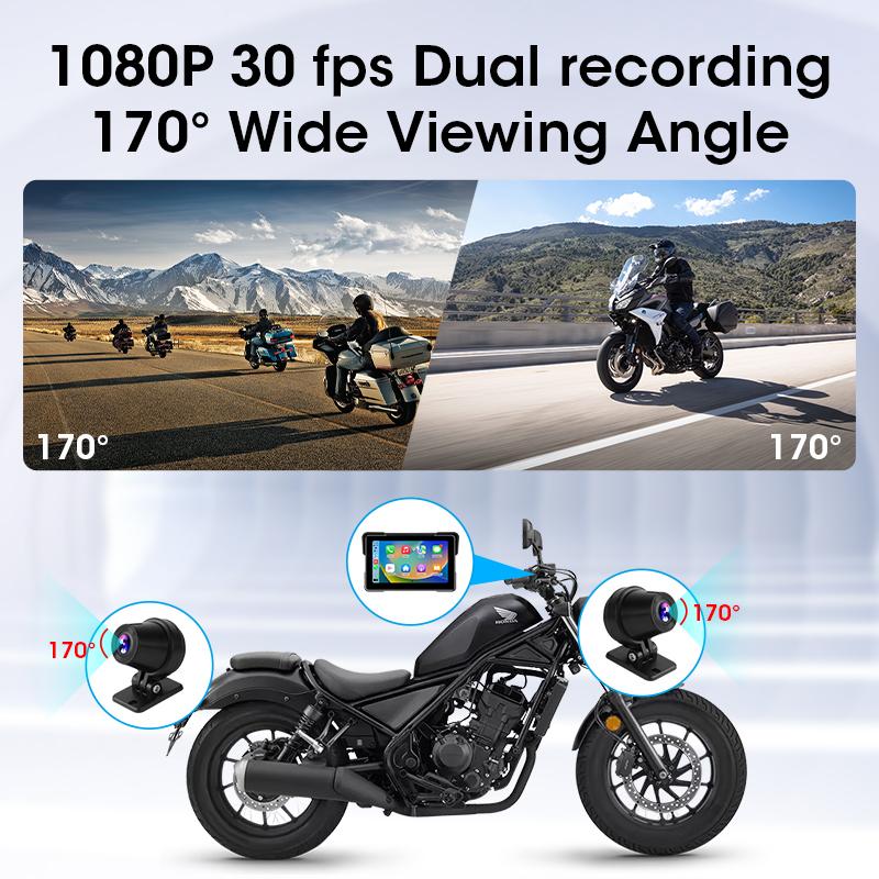 Écran de moto CarPlay sans fil 5/7 pouces, Android Auto, tableau de bord numérique Portable pour moto, DVR, Navigation GPS, étanche IPX7