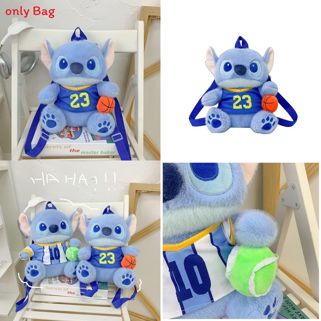 Cute Blue Stitch Basketball And Football Design Plush Backpack For Girls