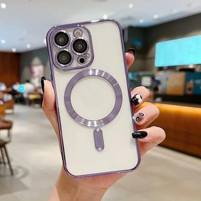 Clear Soft Silicone Protection Case For Magsafe For iPhone 16 15 14 Plus 13 12 11 Pro Max Plating Wireless Magnetic Charge Cover