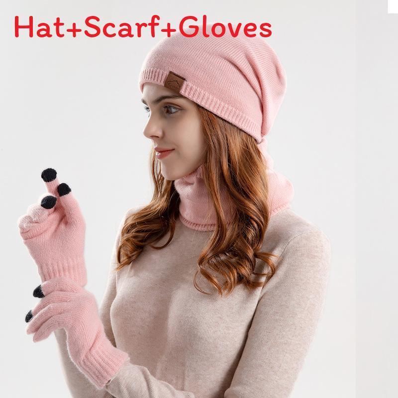 Knitted Winter Hat Scarf Gloves Set With Breathable Warmth For Teen Adults