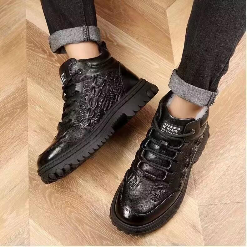 Martin Boots Men's Boots Winter Fur Integrated Men's Short Boots Warm British Tooling Boots Trendy High-top Men's Cotton Boots