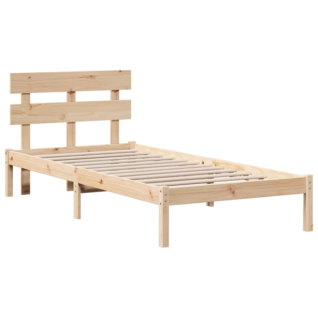 Brown Bed Frame with Headboard 90 X 190 Cm Solid Pine Wood