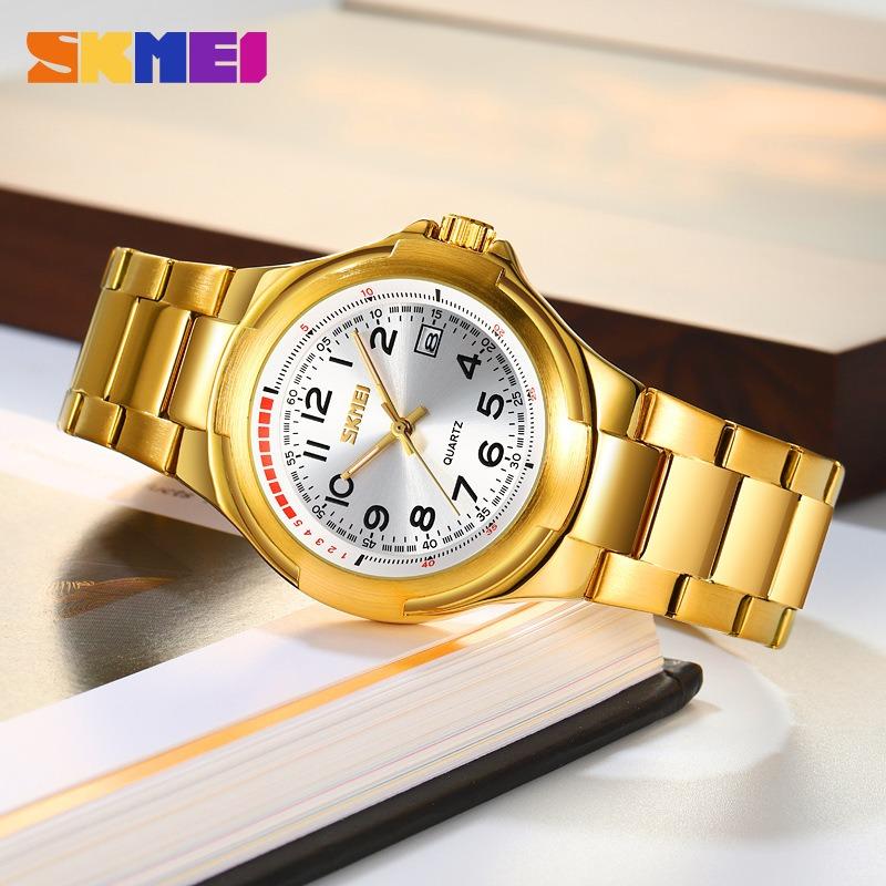 Damen-Geschäftsuhr rund wasserdicht Edelstahl Mode Retro Paar Uhr Herren-Quarzuhr