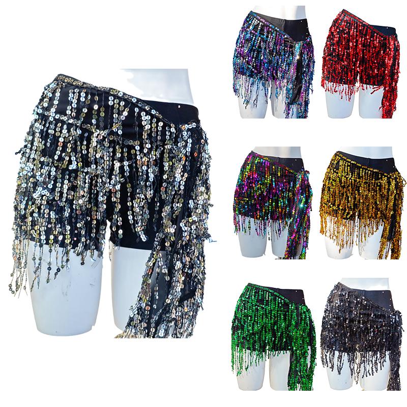 Belly Dancing Hip Scarf For Women Sequin Colorful Belly Dance Hip Scarf Party Belt India Waist Chains Tassels Skirt Gifts