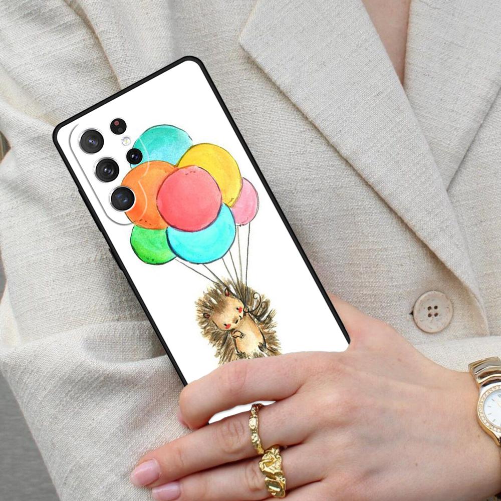 Hedgehog and Balloon Cell Phone Case for Samsung Galaxy S26 Ultra S25 S24 S23 S22 S21 S20 Note10 Cover
