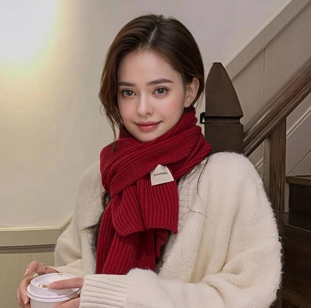 Autumn Winter Women Knitted Wool Scarf Fashionable Solid Color Warm White Ring Scarf Christmas And New  Gifts For Men Girls