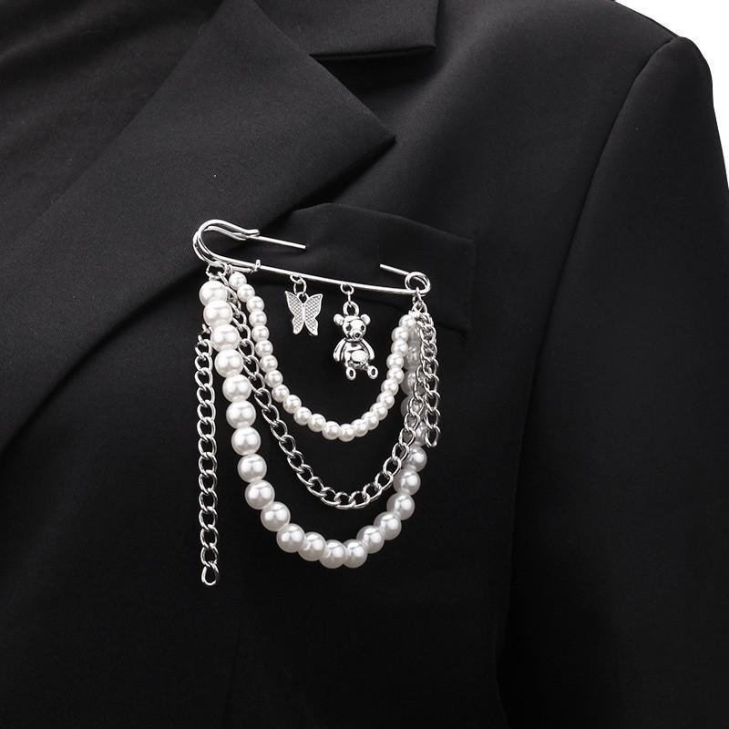 Unisex Skull & Spider Web Bear Pearl Star Brooch - Creative Hip Hop Fashion Pin