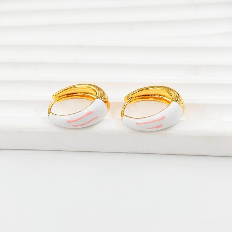 

Retro Hong Kong Style Versatile Earrings Dopamine Red And White Drop Glaze Stud Earrings Contrast Color Women S Premium Earrings