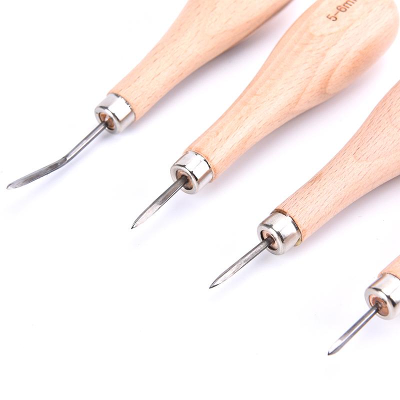 1Pcs Wooden Diamond Rhombus Awl Diy Leather Stitching Sewing Awl Punch Tool