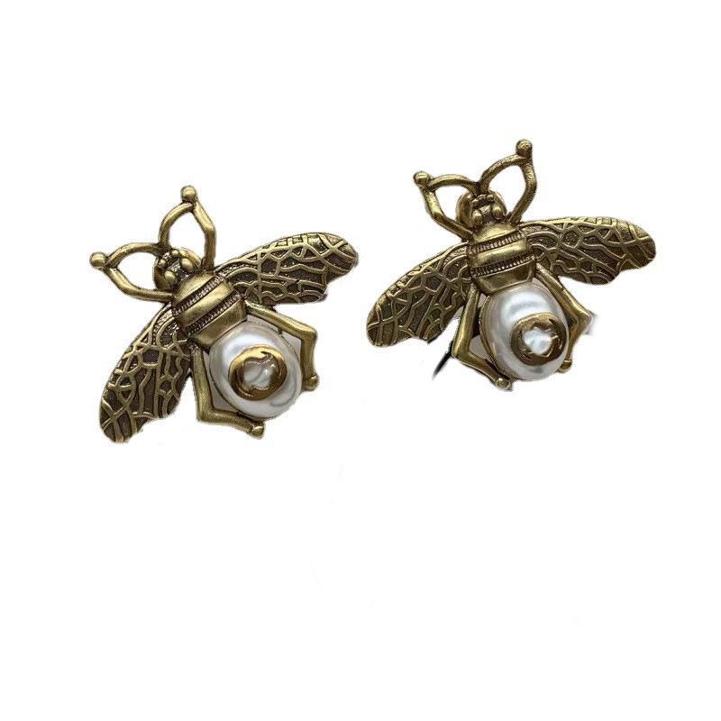 Vintage Double G Pearl & Rhinestone Bee Stud Earrings