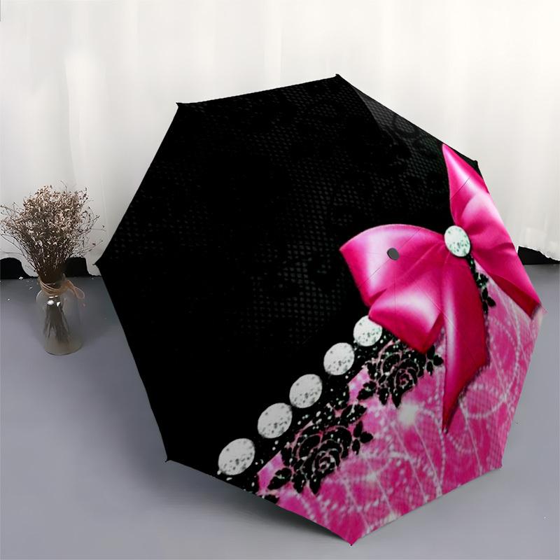 1pc Pink Bow, Lace, Pearls Umbrella with Plastic Handle,Compact & Stylish,Suitable for All Seasons YS331031
