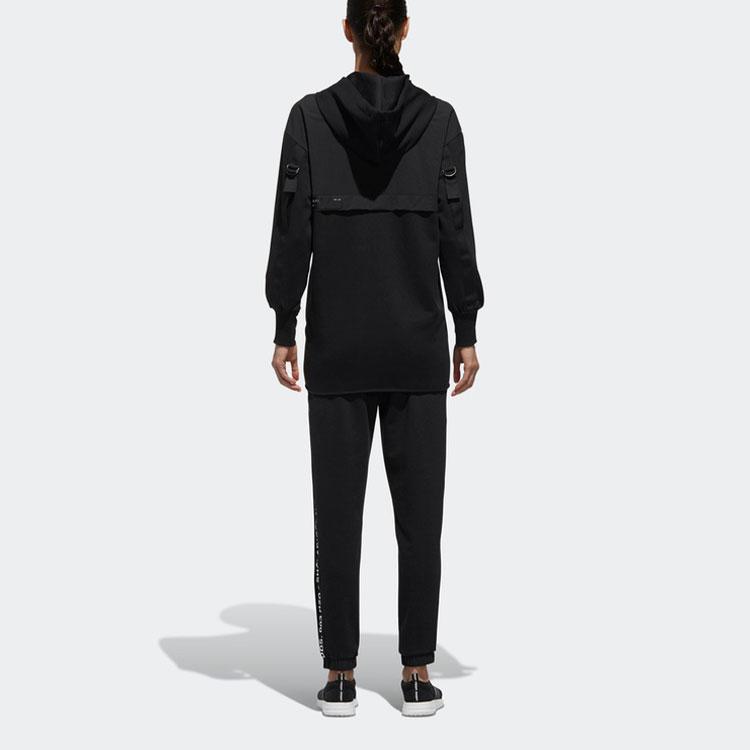 Adidas Neo Womens Zip Hoodie With Streamers Loose Mid-Length Jacket Women Jacket Black DM4219