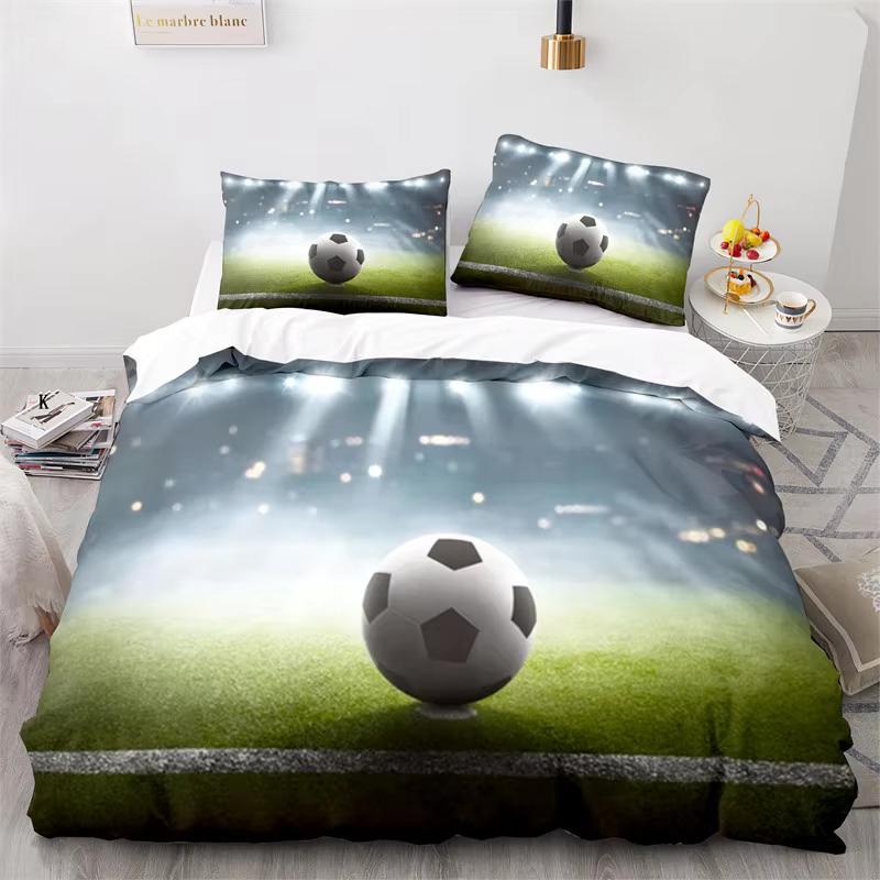 Sports Duvet Cover Set Microfiber Green Grass Field Soccer Playground Comforter Cover 3D Football Bedding Set King Queen Size