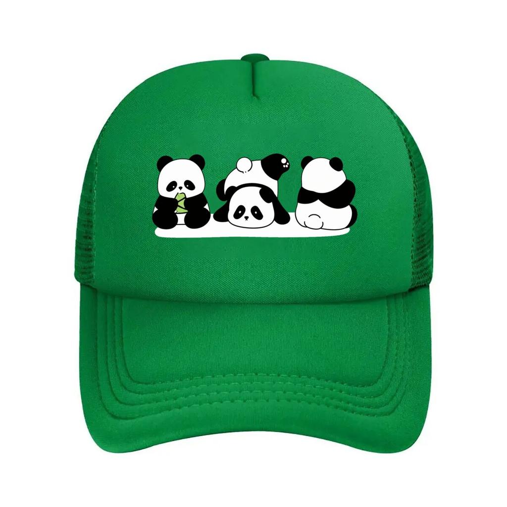 Cute Panda Trio Sitting Rolling Back View Mesh Baseball Cap For Womens Unisex FeUnisex Beach Dad Hat Hip Hop