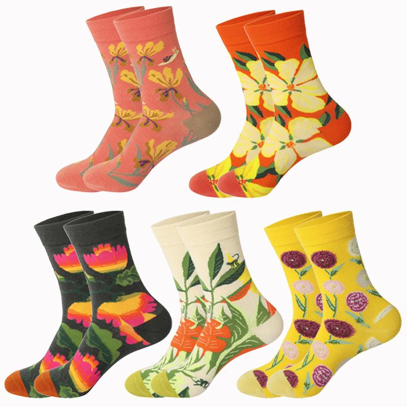 

New Women Flower Plant Socks Collection Kawaii Casual Female Cotton Sock Literary Men Sock EU37-44