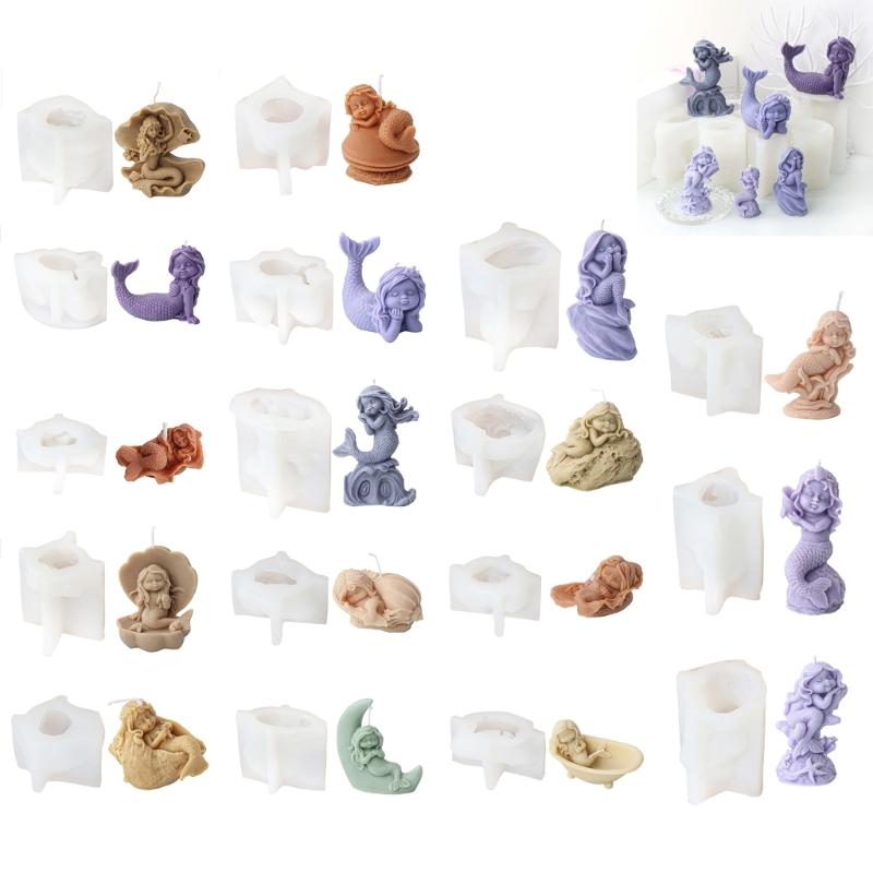 Mermaids Candle Silicone Mold Human Girl Soap Resin Plaster Mould Cake Chocolate Making Sleep Girl Statue Desktop Decor