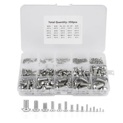 250pcs M2 M2.5 M3 M4 M5 M6 M8 M10 Machine Screws Set for LaptopKeyboardPhonePC (Hexagon