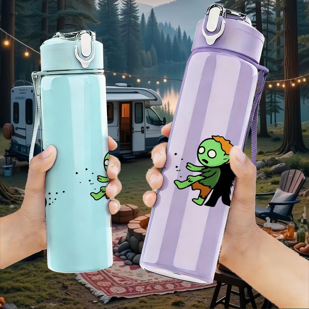 1PC Green Zombie Group Cartoon 750ml Color Plastic Sports Water Bottle Leakproof Flip Straw Lid Suitable for Sports Office Home Use