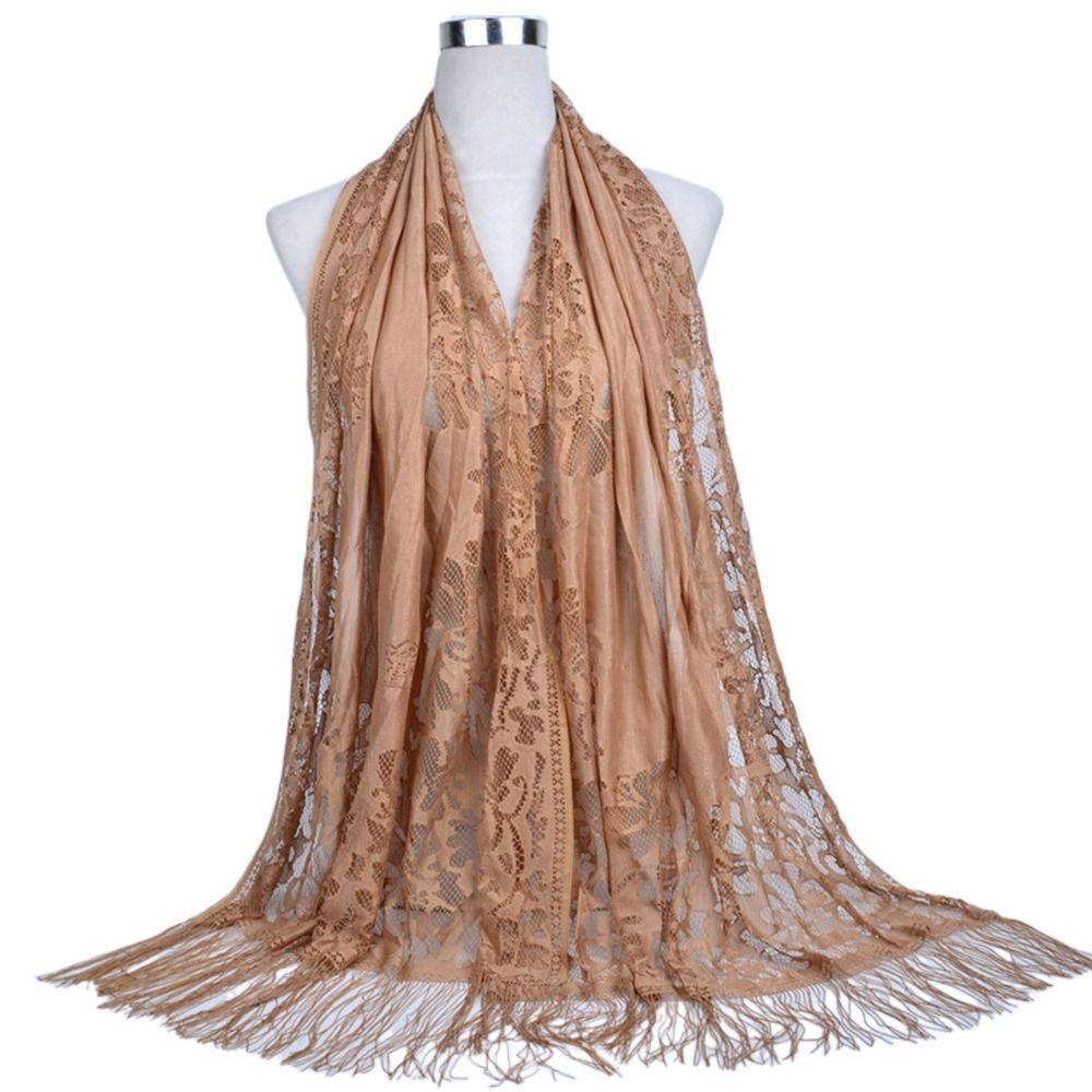 Women Girls Headwear Headscarf Luxury Head Scarves Hijab Shawl Scarf Hollow Tassel Scarf Head Wrap