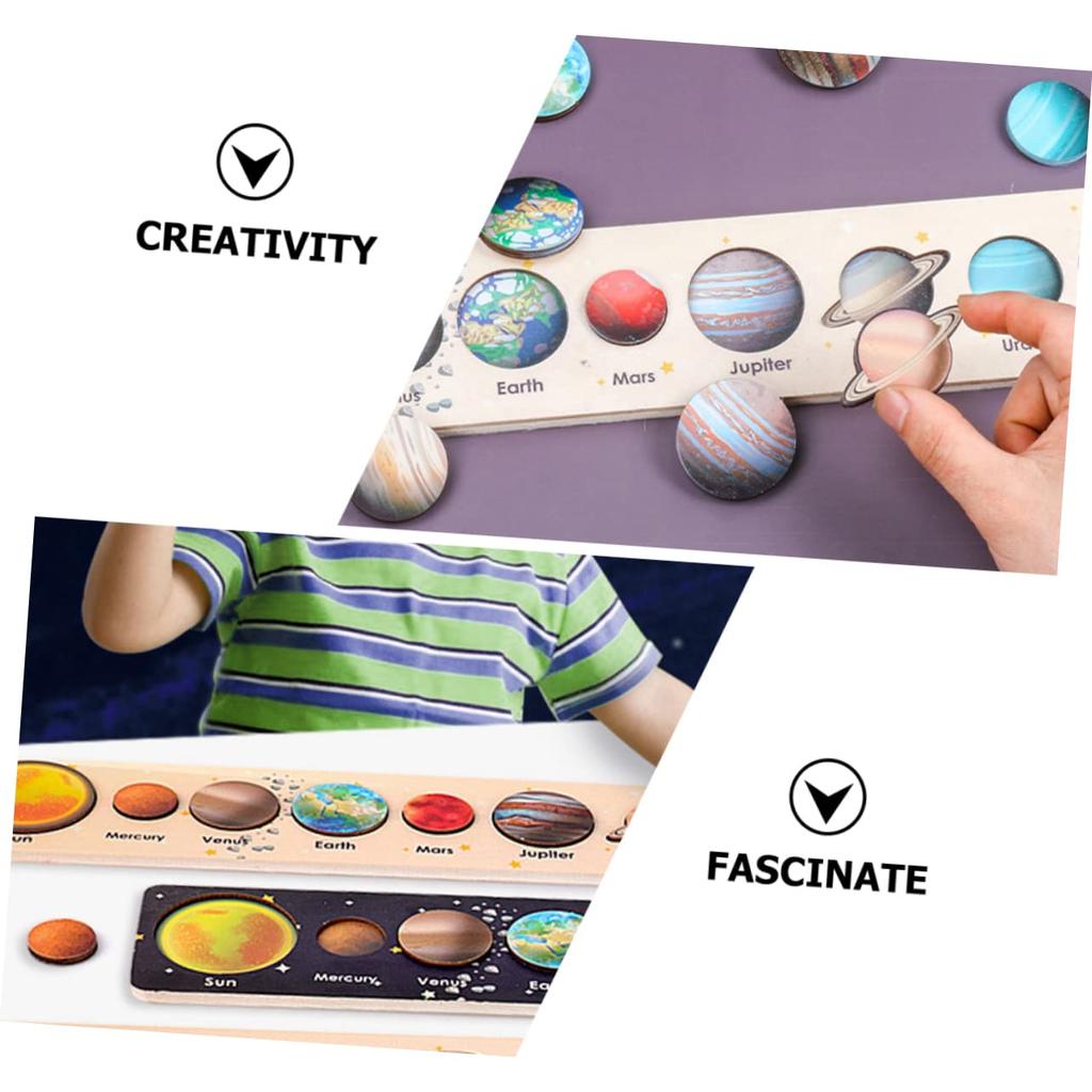 Abaodam Wooden Solar System Puzzle Set, Planet Matching Board, 40x7x2cm, Educational for Kids Ages 3-5, Develops Hands-On Skills, Planet Recognition,