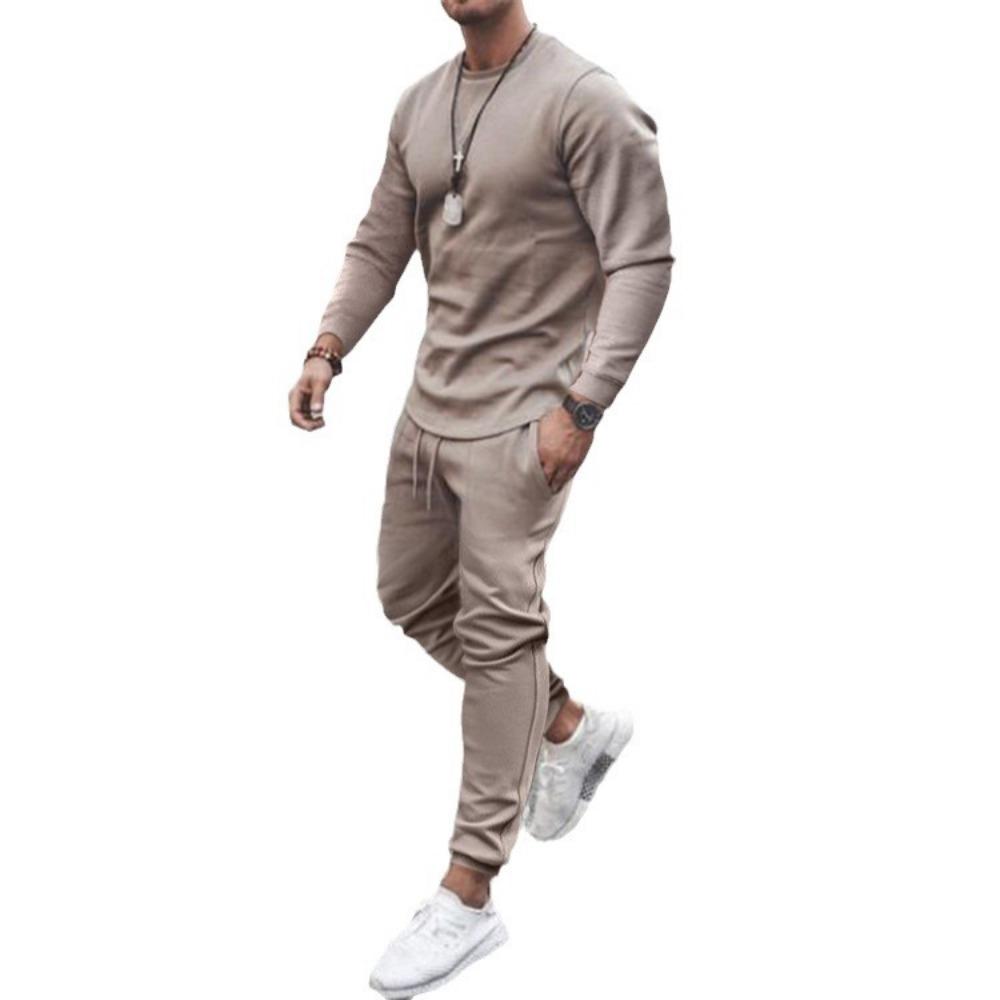 Men's Daily Casual Solid Color Long Sleeved Pants Round Neck Set
