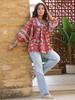 Red Handblock Printed Boho Volume Sleeves Top