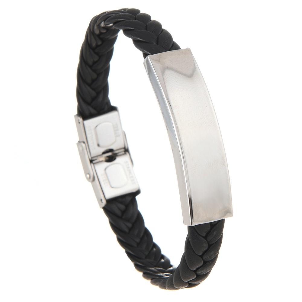Custom Logo Name Engrave Leather Bangle & Bracelet Customize Stainless Steel Bracelets for Women Men ID Bracelet