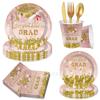 Graduation Season Party Tableware Disposable Paper Plates Tissue Supplies Pink Colorful Grad Graduation Ceremony