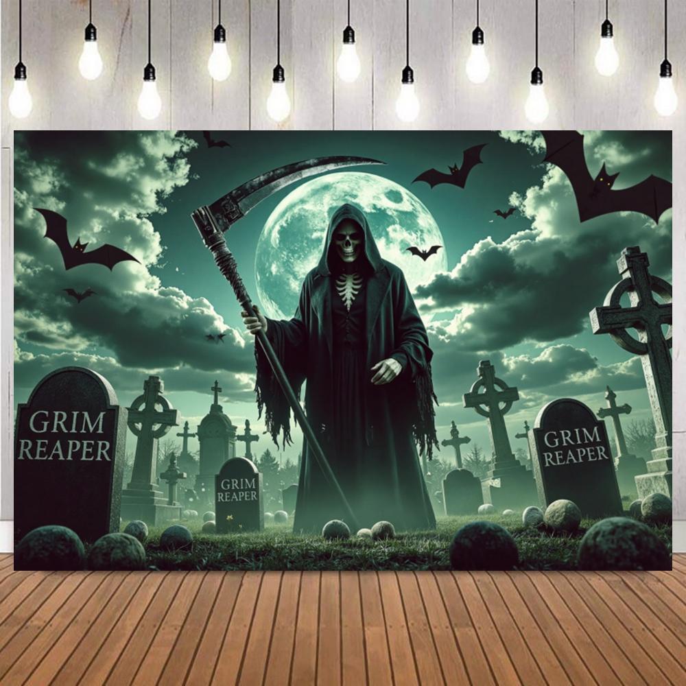 Halloween Grim Reaper Backdrop Horror Party Banner Kids Room Photo Poster Decor Background4