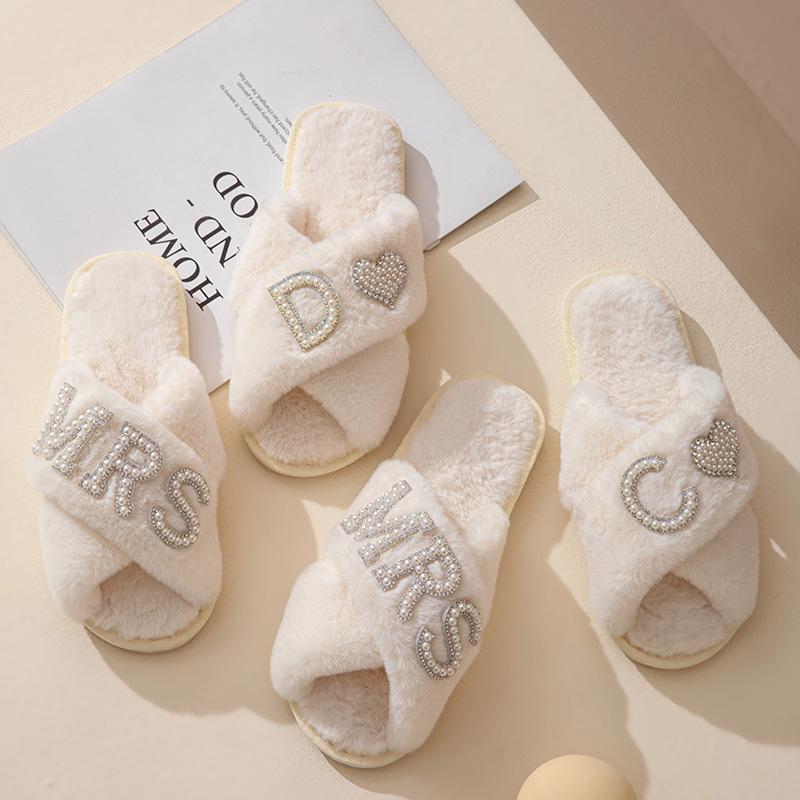Women's Plush Velvet Furry Wedding Indoor Slippers