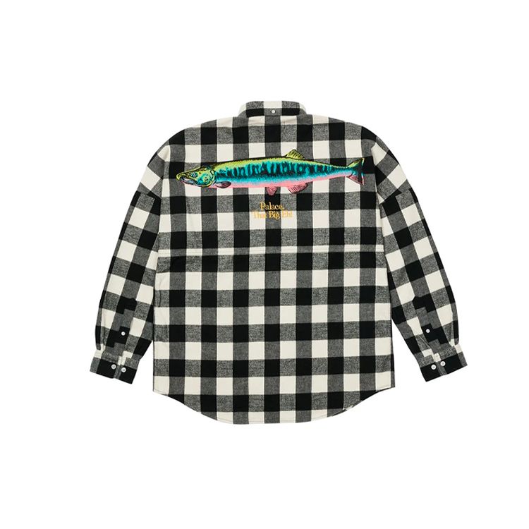 Palace Embroidered Plaid Shirt Unisex Tops Black White P20SHT014