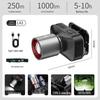 Rechargeable LED Headlamp with Zoom and Dimmable White Laser