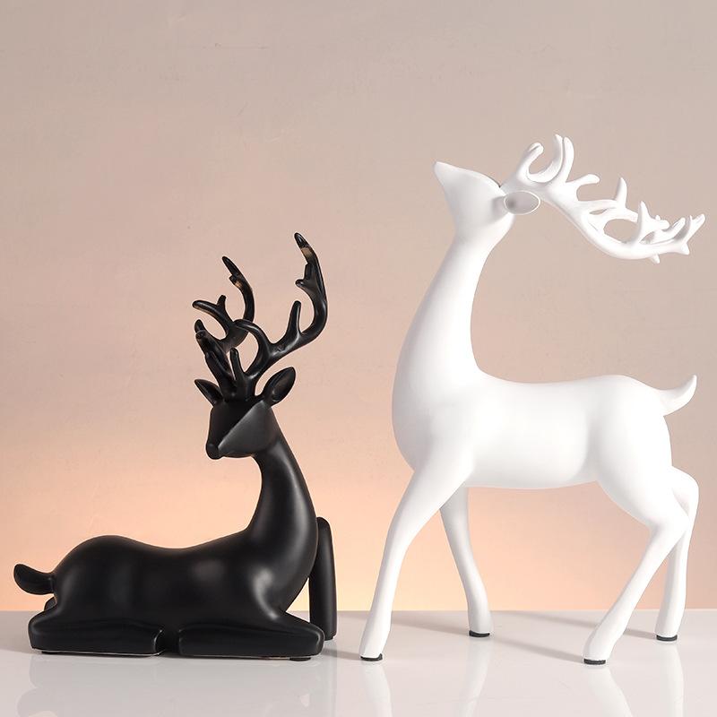 Golden Elk Set of Soft Decor Luxury Style Home Decoration Artwork TV Cabinet and Bookcase Elk Decorative Piece