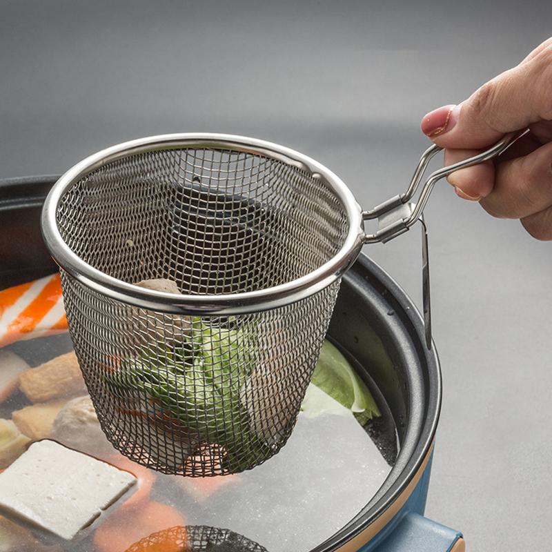 Silver Stainless Steel Hot Pot Colander Hanging Noodle Drainer Vegetable Mesh Sieve Food Filter Skimmer Frying Basket Tools