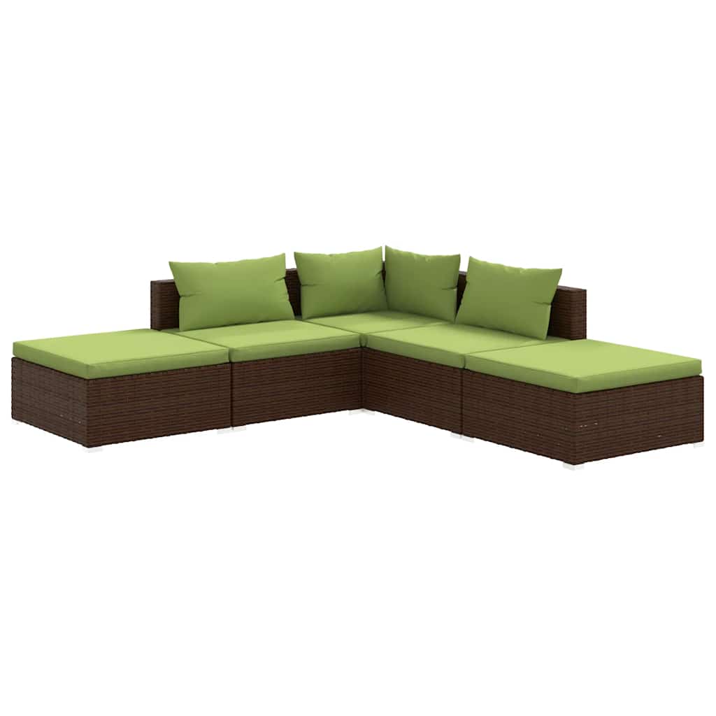 Vidaxl 5-Cz. Garden Lounge Set, Cushions, Polyrattan, Brown
